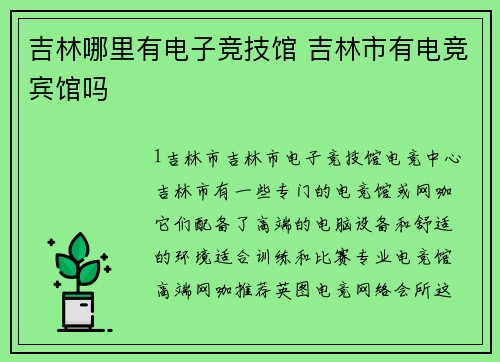吉林哪里有电子竞技馆 吉林市有电竞宾馆吗